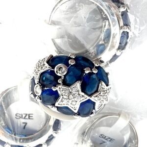 NEW Silver Sapphire Blue Star Ring Lab Gemstone Cocktail Statement Ring Sz 7 NWT